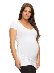 Cotton Modal Maternity V-Neck Tee with Side Shirring