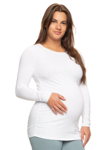 Cotton Modal Maternity Side Shirred L/S Crewneck Shirt