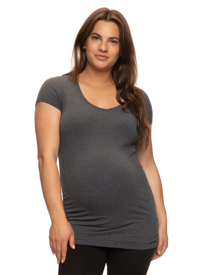 Cotton Modal Maternity V-Neck Tee with Side Shirring